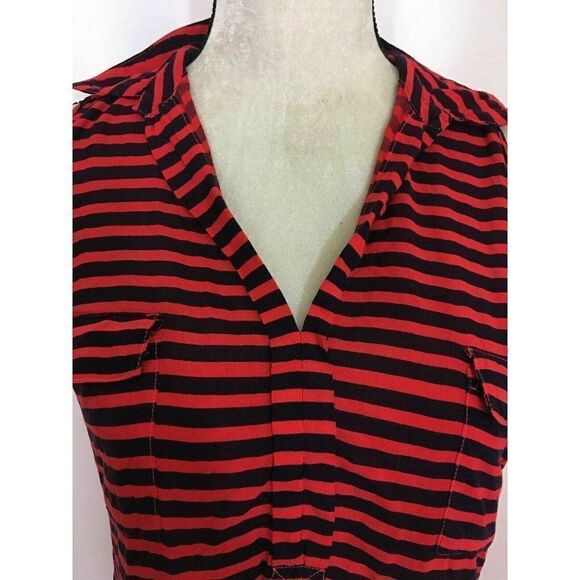 Splendid Womens Red Navy Blue Striped V Neck Tank Top Small - Picture 2 of 6